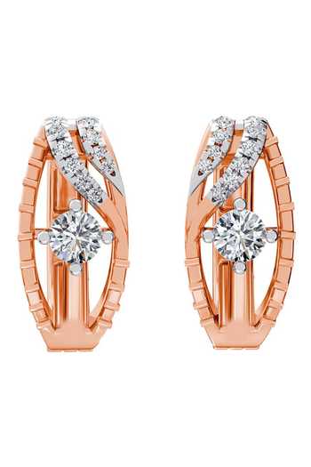 Divine Solitaires_Rose Gold Imitation Diamonds Wave Bali Earrings_Online_at_Aza_Fashions