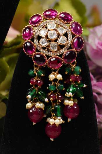 Buy_Amaara Jewels_Pink Stones, Diamonds Floral Carved Embellished Choker Set_Online_at_Aza_Fashions