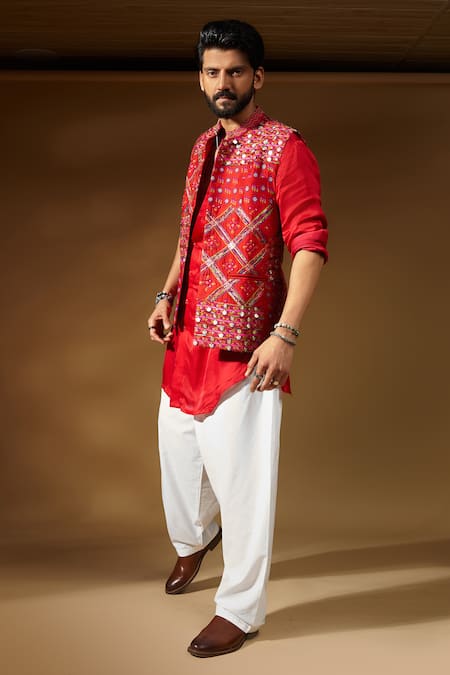 Punit Balana Thread & Coin Embroidered Bundi Kurta Set 
