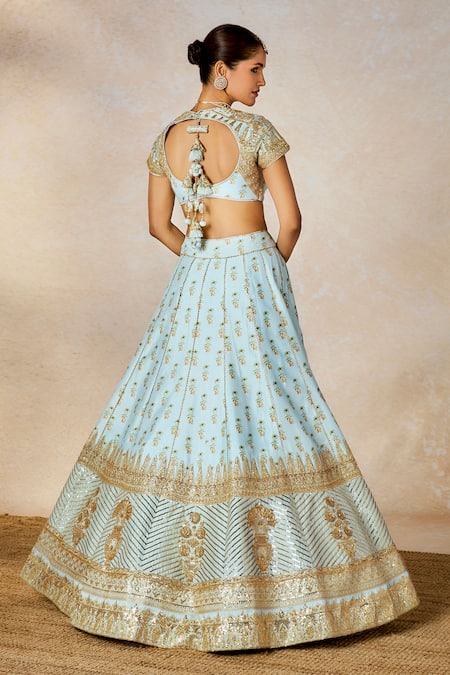 Shop Masaba Blue Organza, Sequins, Aasman Embellished Bridal Lehenga Set Online at Aza Fashions Shop_Masaba_Blue Organza, Sequins, Aasman Embellished Bridal Lehenga Set _Online_at_Aza_Fashions