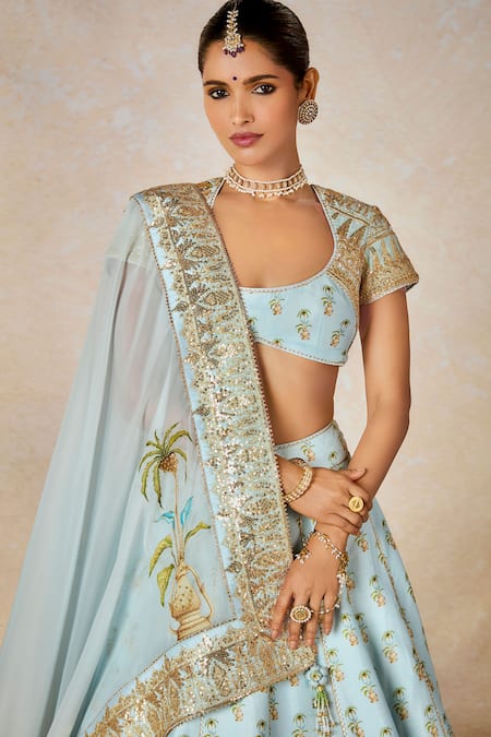 Buy Masaba Blue Organza, Sequins, Aasman Embellished Bridal Lehenga Set Buy_Masaba_Blue Organza, Sequins, Aasman Embellished Bridal Lehenga Set