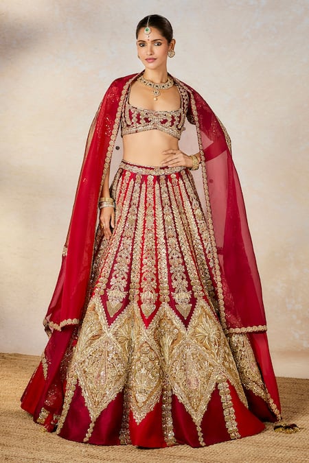 Buy_Masaba_Wine Leatherette, Georgette, Organza, Kokum Sherbet Bridal Lehenga Set _Online_at_Aza_Fashions