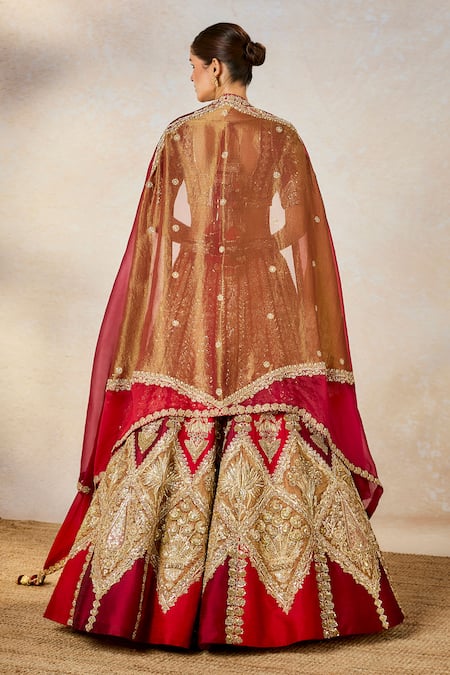 Shop_Masaba_Wine Leatherette, Georgette, Organza, Kokum Sherbet Bridal Lehenga Set _Online_at_Aza_Fashions