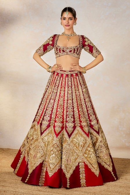 Shop_Masaba_Wine Leatherette, Georgette, Organza, Kokum Sherbet Bridal Lehenga Set 