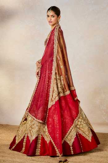 Shop Masaba Wine Leatherette, Georgette, Organza, Kokum Sherbet Bridal Lehenga Set Shop_Masaba_Wine Leatherette, Georgette, Organza, Kokum Sherbet Bridal Lehenga Set