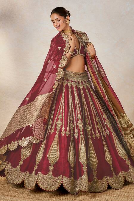 Buy_Masaba_Wine Leather, , Organza, Georgette Gajar Halwa Bridal Lehenga Set 