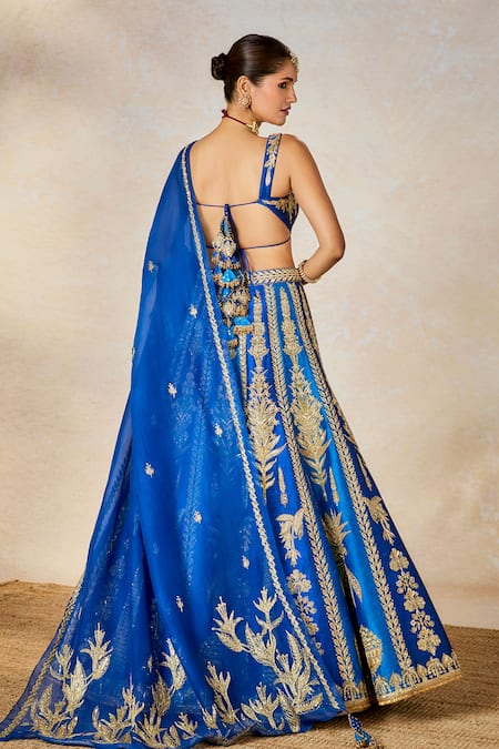 Buy Masaba Blue , Tulle, Organza Zari, Embroidery, Neel Bahar Bridal Lehenga Set Buy_Masaba_Blue , Tulle, Organza Zari, Embroidery, Neel Bahar Bridal Lehenga Set