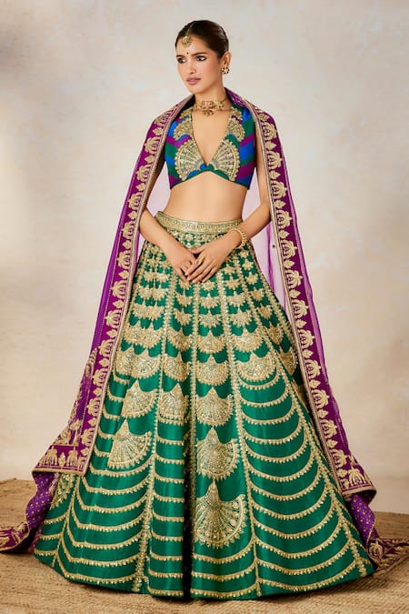 Shop_Masaba_Green Organza, Sequins, Embroidery, Patchwork Lehenga Set _Online_at_Aza_Fashions