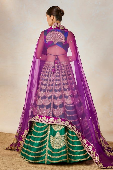 Masaba_Green Organza, Sequins, Embroidery, Patchwork Lehenga Set _at_Aza_Fashions
