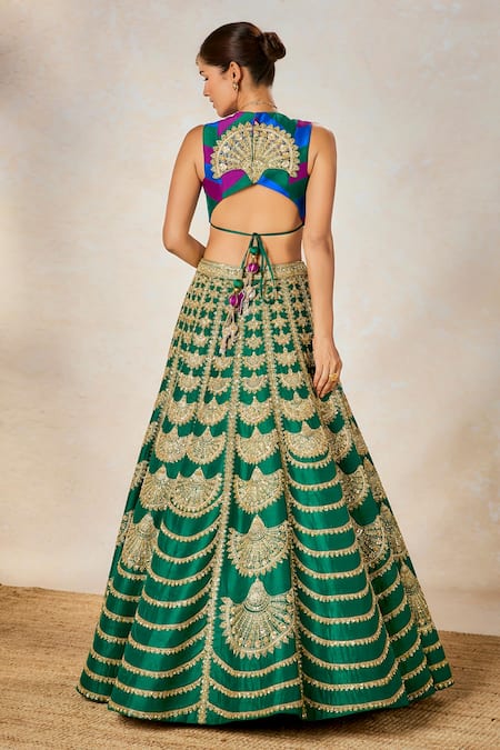 Buy_Masaba_Green Organza, Sequins, Embroidery, Patchwork Lehenga Set 
