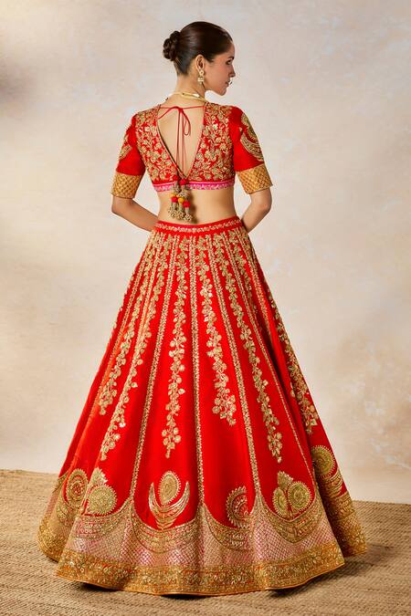 Shop Masaba Red , Organza, The Gulab Sherbet Zardozi Embroidered Bridal Lehenga Set Shop_Masaba_Red , Organza, The Gulab Sherbet Zardozi Embroidered Bridal Lehenga Set
