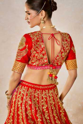 Shop Masaba Red , Organza, The Gulab Sherbet Zardozi Embroidered Bridal Lehenga Set Shop_Masaba_Red , Organza, The Gulab Sherbet Zardozi Embroidered Bridal Lehenga Set