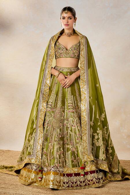 Shop_Masaba_Green , Organza Sequins, Embroidery The Aam Panna Bridal Lehenga Set _Online_at_Aza_Fashions