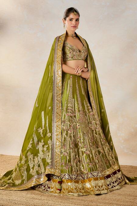 Masaba_Green , Organza Sequins, Embroidery The Aam Panna Bridal Lehenga Set _at_Aza_Fashions