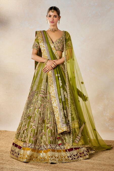 Buy_Masaba_Green , Tulle, Organza Sequins, The Aam Panna Bridal Lehenga Set _Online_at_Aza_Fashions