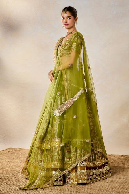 Masaba_Green , Tulle, Organza Sequins, The Aam Panna Bridal Lehenga Set _at_Aza_Fashions