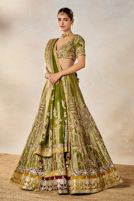 Buy_Masaba_Green , Tulle, Organza Sequins, The Aam Panna Bridal Lehenga Set 