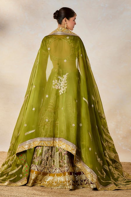 Shop_Masaba_Green , Tulle, Organza Sequins, The Aam Panna Bridal Lehenga Set 