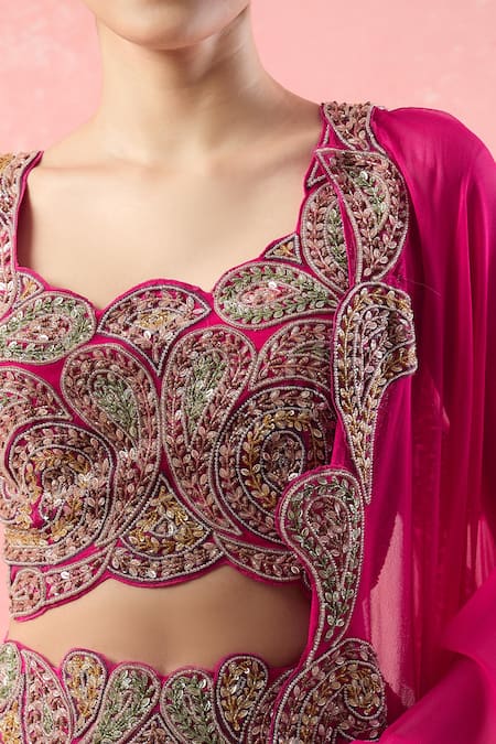 Buy Ridhima Bhasin Pink Silk, Chiffon Beads, Pearls, Cut Work Scoop Paisley Embroidered Lehenga Set Online at Aza Fashions Buy_Ridhima Bhasin_Pink Silk, Chiffon Beads, Pearls, Cut Work Scoop Paisley Embroidered Lehenga Set_Online_at_Aza_Fashions