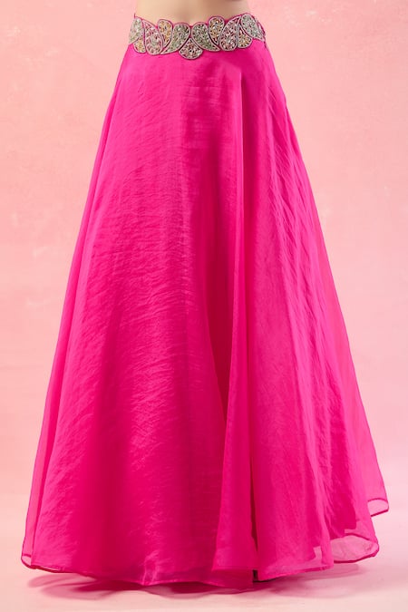 Buy Ridhima Bhasin Pink Silk, Chiffon Beads, Pearls, Cut Work Scoop Paisley Embroidered Lehenga Set Buy_Ridhima Bhasin_Pink Silk, Chiffon Beads, Pearls, Cut Work Scoop Paisley Embroidered Lehenga Set