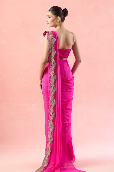 Ridhima Bhasin Embroidered Scallop Hem Pre-Draped Saree 