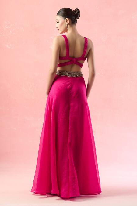 Shop Ridhima Bhasin Pink Silk, Chiffon, Georgette Beads, Sequins, Embroidered Cape And Sharara Set Online at Aza Fashions Shop_Ridhima Bhasin_Pink Silk, Chiffon, Georgette Beads, Sequins, Embroidered Cape And Sharara Set_Online_at_Aza_Fashions