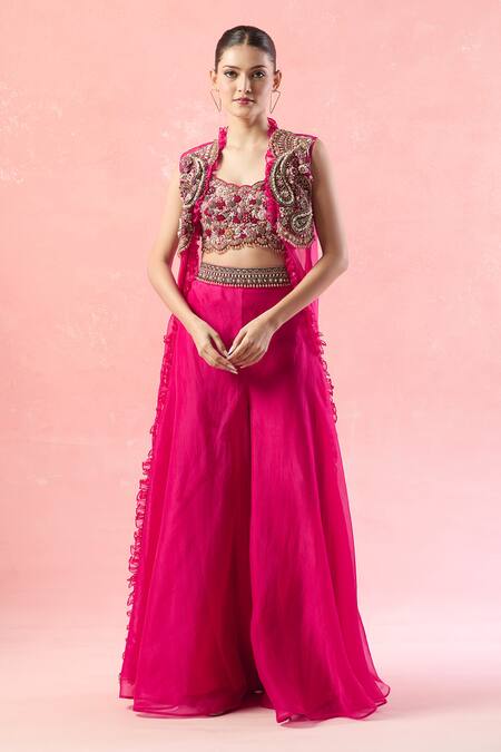 Ridhima Bhasin Pink Silk, Chiffon, Georgette Beads, Sequins, Embroidered Cape And Sharara Set at Aza Fashions Ridhima Bhasin_Pink Silk, Chiffon, Georgette Beads, Sequins, Embroidered Cape And Sharara Set_at_Aza_Fashions