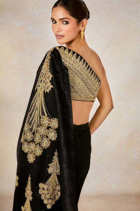 Buy_Masaba_Black Velvet, Satin Sequins, Embroidery Asymmetric The Kala Khatta Saree Gown 