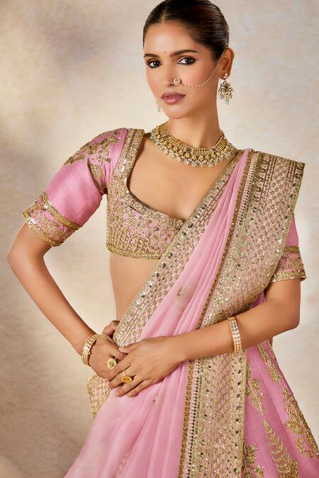 Shop_Masaba_Pink , Organza Embroidery, Zari, The Gulab Barfi Bridal Lehenga Set 