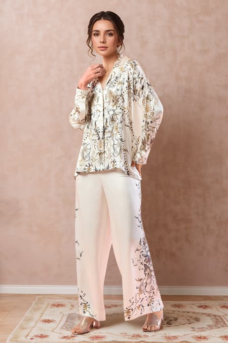 AK-OK Botanical Print Shirt With Pant 