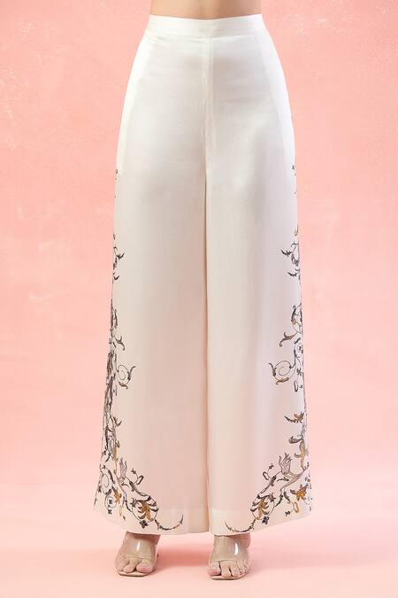 Buy_AK-OK_Off White Printed Botanical Collared Shirt And Pant Set _Online_at_Aza_Fashions