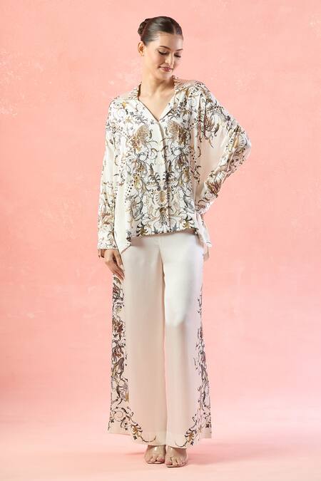 Buy_AK-OK_Off White Printed Botanical Collared Shirt And Pant Set 