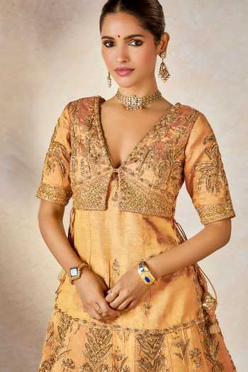 Shop_Masaba_Pink Silk, Tissue Embroidery, Sequins, Zari The Agra Petha Bridal Lehenga Set 