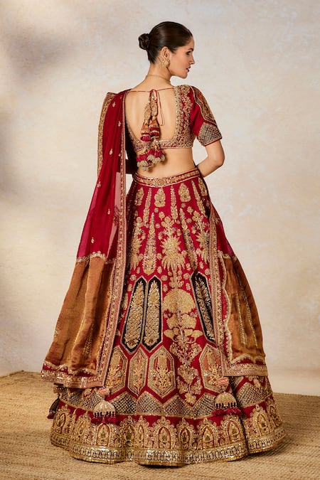 Buy_Masaba_Red Silk, Georgette Embroidery, Patchwork The Anar Bagh Bridal Lehenga Set 