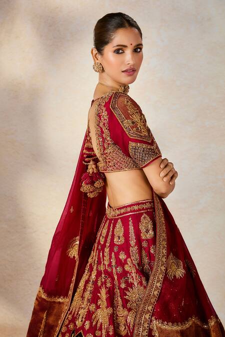 Shop_Masaba_Red Silk, Georgette Embroidery, Patchwork The Anar Bagh Bridal Lehenga Set 