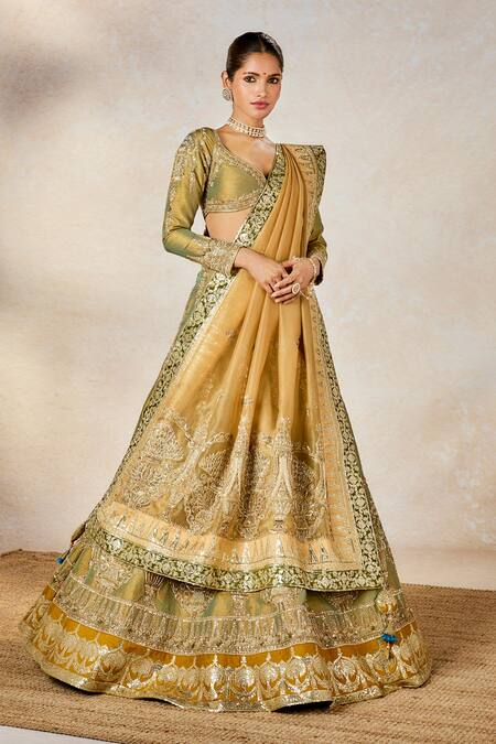 Masaba_Blue Organza, Hemp, Embroidery, The Kesar Varak Bridal Lehenga Set _at_Aza_Fashions