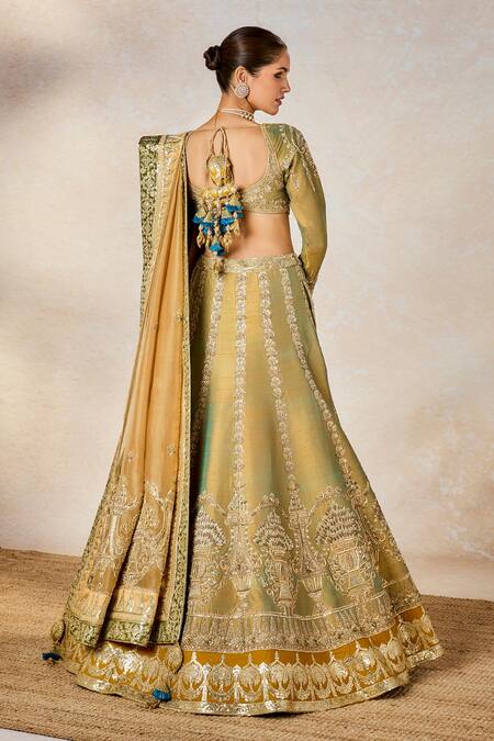 Buy_Masaba_Blue Organza, Hemp, Embroidery, The Kesar Varak Bridal Lehenga Set 
