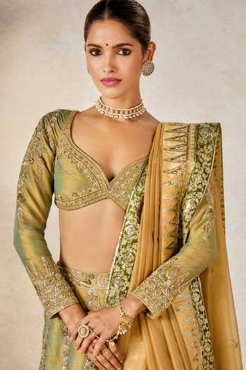 Shop Masaba Blue Organza, Hemp, Embroidery, The Kesar Varak Bridal Lehenga Set Shop_Masaba_Blue Organza, Hemp, Embroidery, The Kesar Varak Bridal Lehenga Set