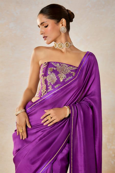 Masaba_Purple Silk Embroidery, Patchwork, Sequins Square Jamun Fizz Saree With Corset _at_Aza_Fashions
