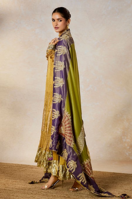 Masaba_Gold Crepe, Georgette, Tissue Beads, The Son Barfi Anarkali And Salwar Set _at_Aza_Fashions