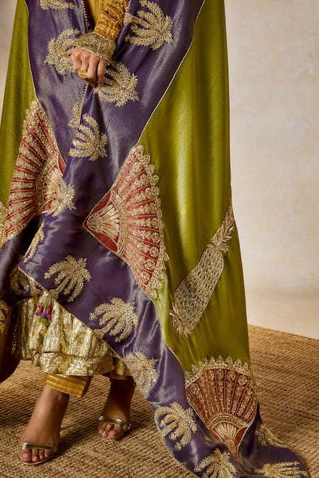 Shop_Masaba_Gold Crepe, Georgette, Tissue Beads, The Son Barfi Anarkali And Salwar Set 