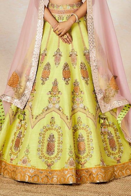 Shop Masaba Green , Organza Embroidery, Sequins The Pista Kulfi Bridal Lehenga Set Online at Aza Fashions Shop_Masaba_Green , Organza Embroidery, Sequins The Pista Kulfi Bridal Lehenga Set _Online_at_Aza_Fashions