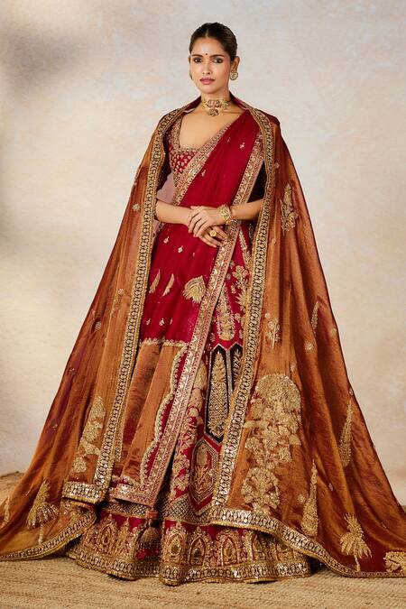 Shop_Masaba_Red Silk, Georgette Embroidery, Patchwork, The Anar Bagh Bridal Lehenga Set _Online_at_Aza_Fashions