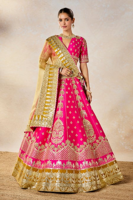 Masaba_Pink , Organza, Organza, Tulle Cut Rose Falooda Bridal Lehenga Set _at_Aza_Fashions