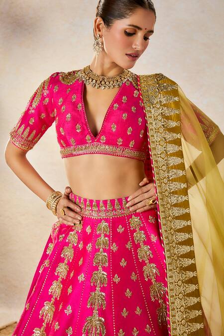 Shop_Masaba_Pink , Organza, Organza, Tulle Cut Rose Falooda Bridal Lehenga Set 