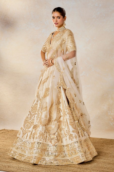 Shop Masaba Ivory , Organza Metallic Malai Barfi Embroidered Bridal Lehenga Set Shop_Masaba_Ivory , Organza Metallic Malai Barfi Embroidered Bridal Lehenga Set