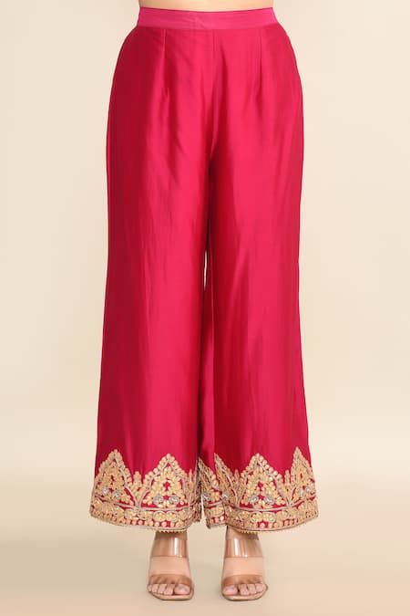 Sheetal Batra_Pink Cotton Embroidery Round Neck Floral Paisley Kurta Pant Set _Online_at_Aza_Fashions
