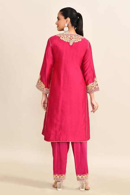 Shop_Sheetal Batra_Pink Silk Embroidery, Gota Patti Floral Kurta Set _at_Aza_Fashions