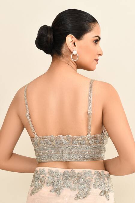 Buy_Bhumika Sharma_Pink Chiffon, Silk Gota Patti, Embroidery Sweetheart Floral Saree And Blouse