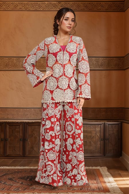 Bhumika Sharma Floral Embroidered Jacket With Pant 